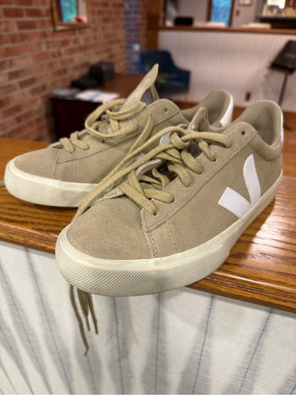 Veja Suede Low-Top Sneakers in Beige with White V Logo